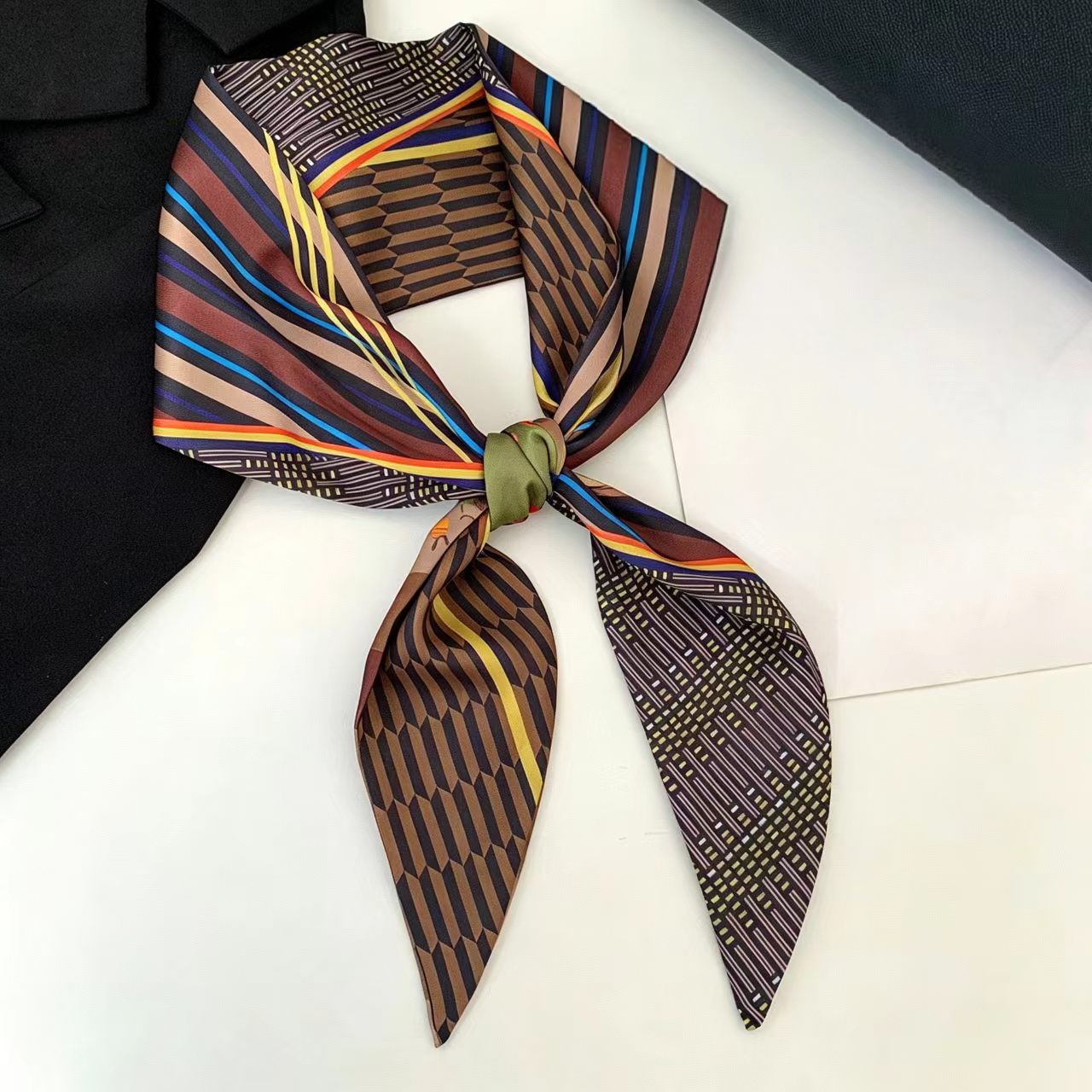 Scarf Silk Neck - Luxury Print Long Hair Ribbon Bevel