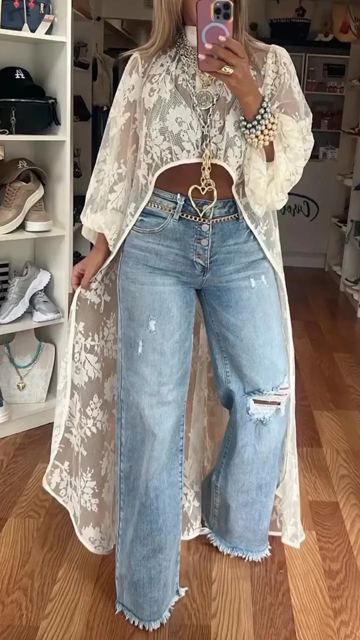 Women'S Formal Wear Blouse - 2025 Spring Summer Women's Lace Perspective