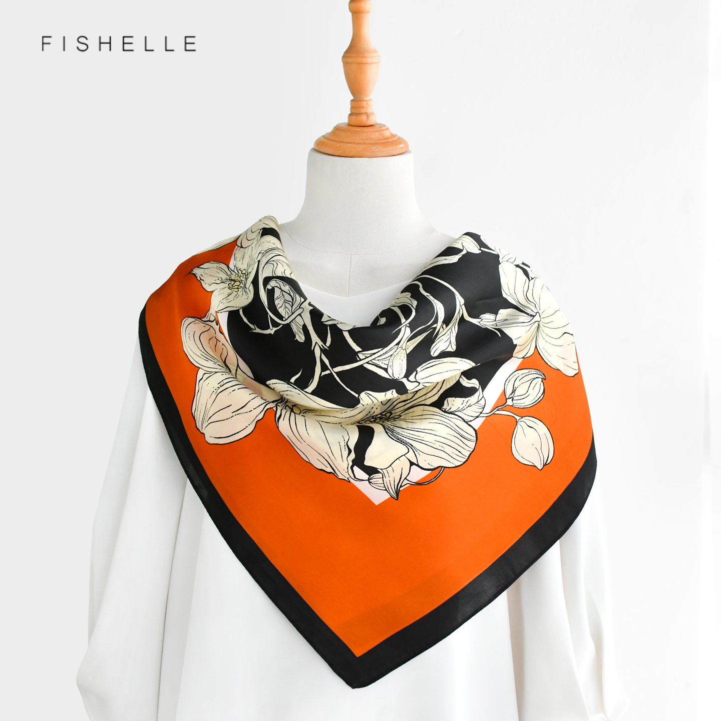 Orange Floral 100% Mulberry Si - огляд і ціна Scarf Silk Neck