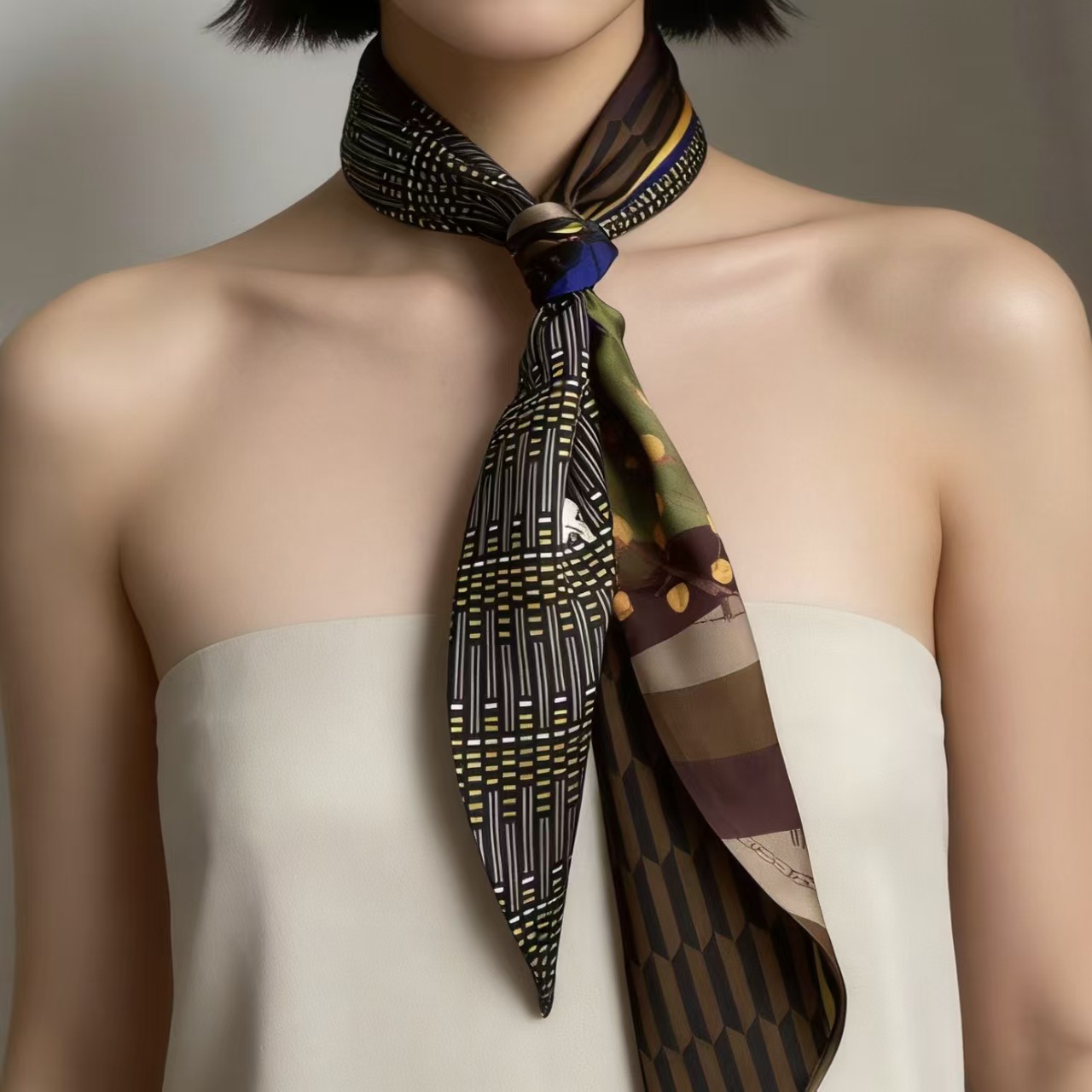 Luxury Print Long Hair Ribbon  - огляд і ціна Scarf Silk Neck