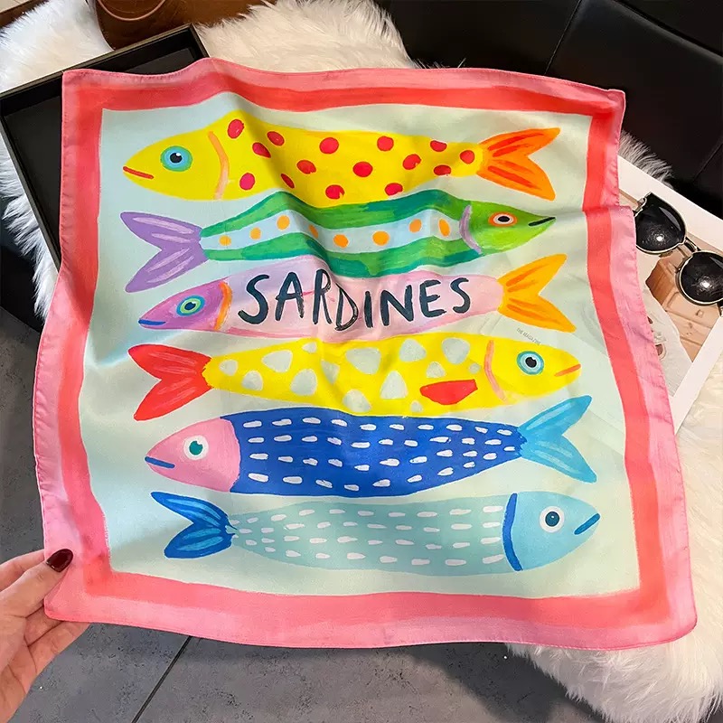 Fashion Fish Pattern Square Si - огляд і ціна Scarf Silk Neck