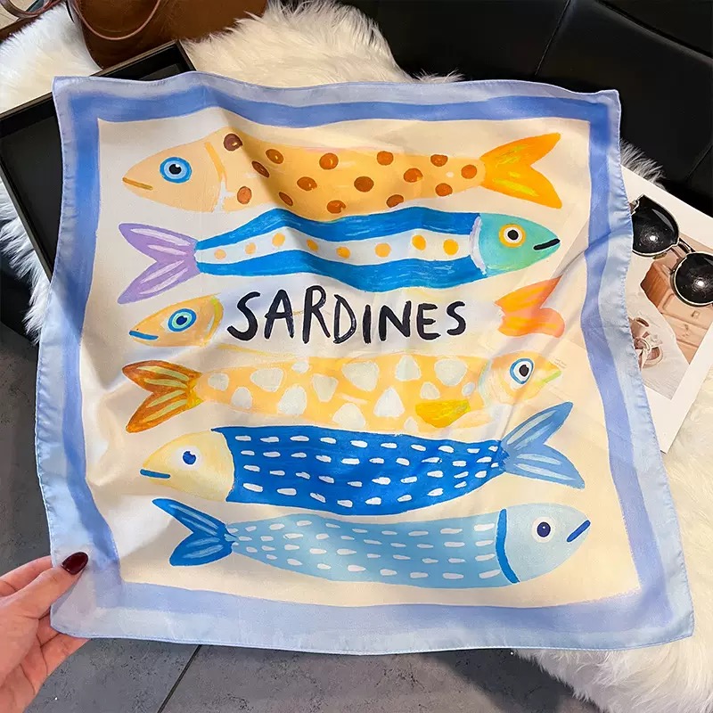 Fashion Fish Pattern Square Si - огляд і ціна Scarf Silk Neck