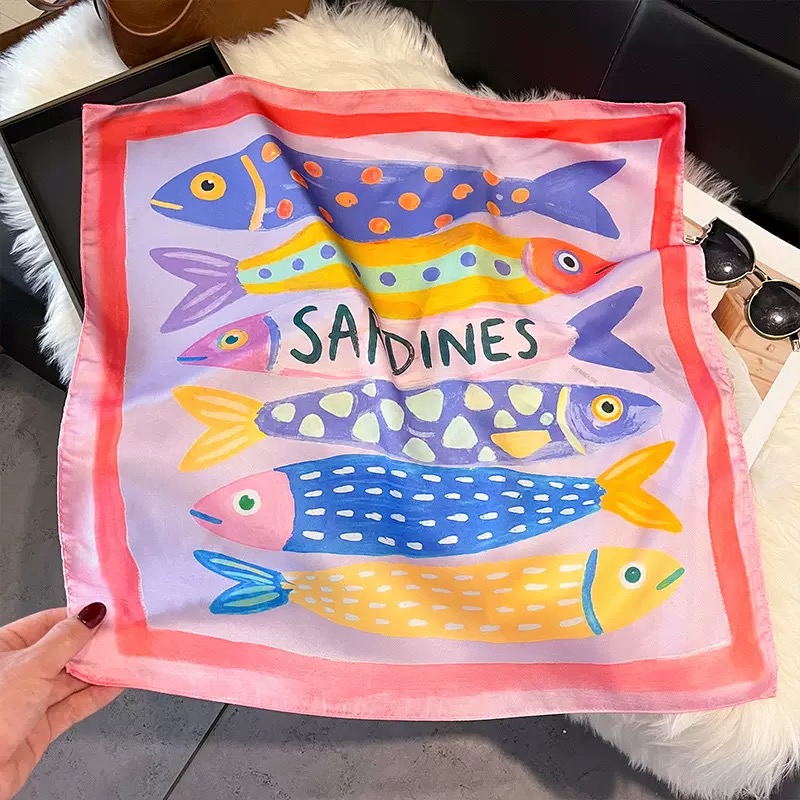 Fashion Fish Pattern Square Si - огляд і ціна Scarf Silk Neck