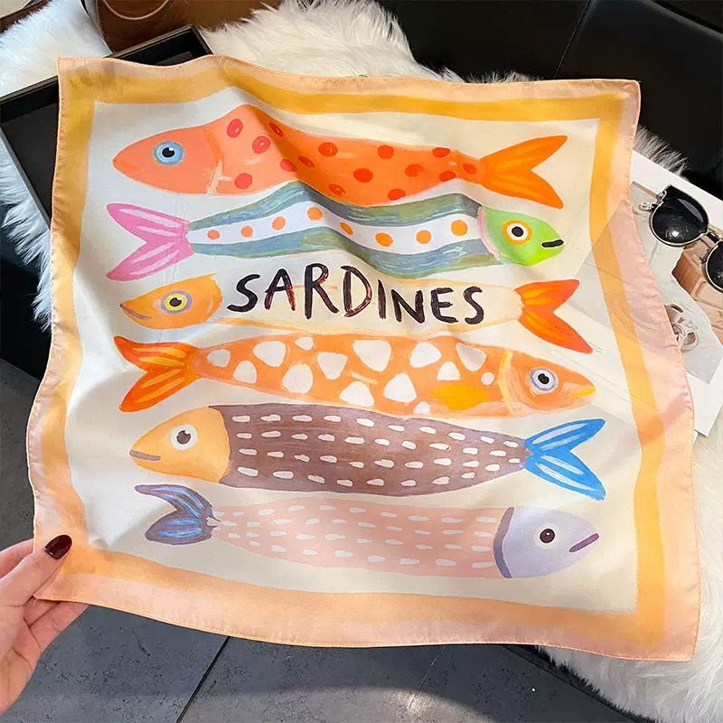 Fashion Fish Pattern Square Si - огляд і ціна Scarf Silk Neck